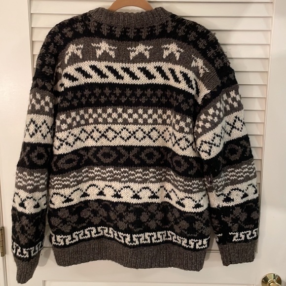 NEPAL Handmade 100% Wool Browns, Cream & Black Design Zipper Front Lined Sweater - Picture 6 of 6